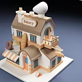 Cartoon Bakery Scene With Two Story Building Orange Awning Donut Bread Decoration