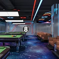 Modern Billiard Room With Pool Tables Neon Lights And Sofas 3d model