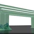 Traditional Architectural Structure with White Beams Columns and Green Wave Decorations