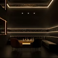 Modern Bar Interior With Ambient Lighting Leather Sofas And Patterned Wall Panels