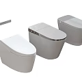Modern Sleek Toilets Design With Three Units And Metal Accessory