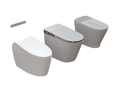 Modern Sleek Toilets Design With Three Units And Metal Accessory 3d model