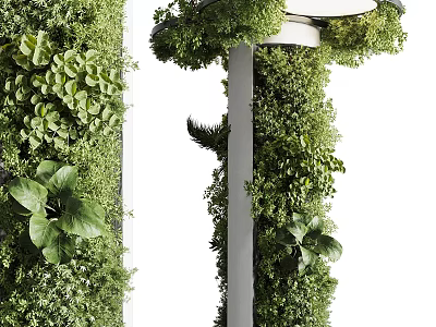 Living Plant Wall Design For Indoor Space With Lush Foliage On Wall And Column 3d model
