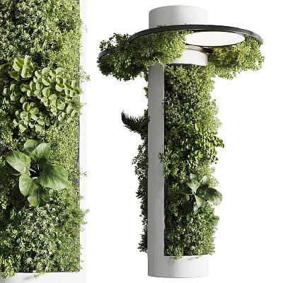 Living Plant Wall Design For Indoor Space With Lush Foliage On Wall And Column 3d model