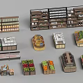 Various Showcase Shelves for Supermarket Displaying Fruits Vegetables Canned Goods and Bottles