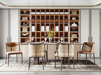 Elegant Modern Restaurant Interior With Velvet Dining Chairs Marble Table And Hanging Lights 3d model