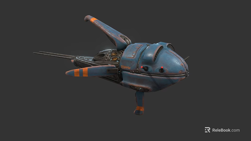 Smart Machine Flying Vehicle With Sci Fi Design And Blue Orange Mechanical Structure 3d model 