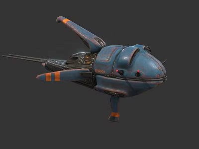 Smart Machine Flying Vehicle With Sci Fi Design And Blue Orange Mechanical Structure 3d model