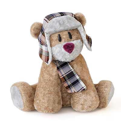 Cute Brown Teddy Bear In Plaid Hat And Scarf With Purple Nose 3d model Cute Brown Teddy Bear In Plaid Hat And Scarf With Purple Nose 3d model