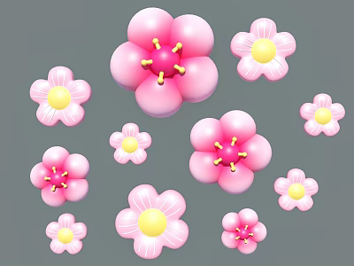 Inflatable Flower Decorations In Pink And White With Yellow Centers For Events 3d model