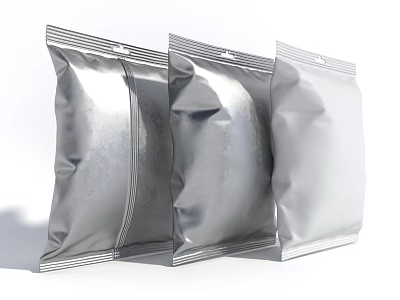 Three Pack Decorative Ornament Set in Silver Metallic Sealed Bags 3d model