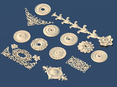 Intricate Decorative Carved Sculpture Pieces With Circular Floral Patterns And Ornate Designs 3d model