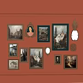 Orange Wall Decorated With Various Framed Paintings Mirrors And Ornate Decorative Items
