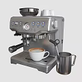 Red Espresso Machine Kitchen Appliance Making Coffee With Latte Art White Cups And Milk Frother