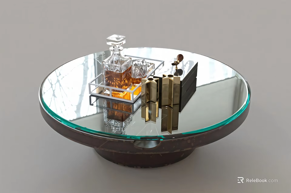 Luxury Round Mirrored Glass Top Coffee Table With Elegant Decor Pieces For Modern Living Space 3d model 