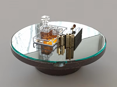 Luxury Round Mirrored Glass Top Coffee Table With Elegant Decor Pieces For Modern Living Space 3d model
