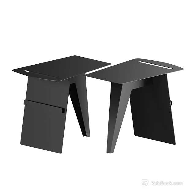 Two Black Modern Side Tables With Sleek Tabletop And Geometric Leg Structure 3d model
