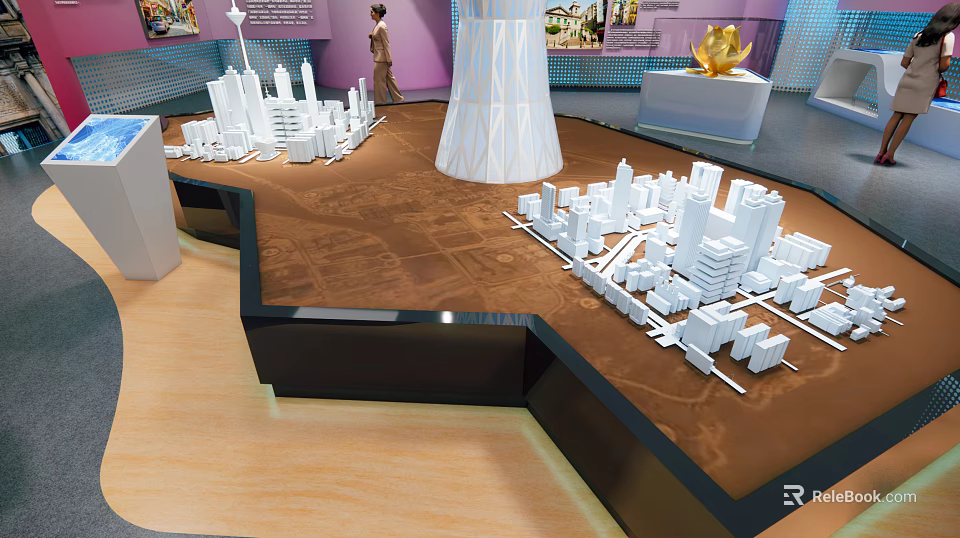 Urban Model City Exhibition Featuring White Architectural Buildings And 3d model 