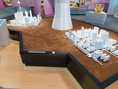Urban Model City Exhibition Featuring White Architectural Buildings And 3d model