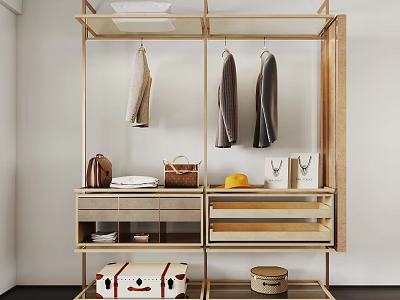 Stylish Modern Clothes Rack With Hanging Clothes Drawers Storage Boxes And Decorative Items 3d model