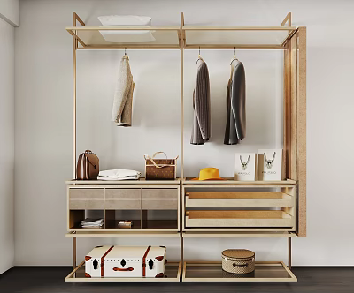 Stylish Modern Clothes Rack With Hanging Clothes Drawers Storage Boxes And Decorative Items 3d model