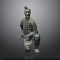 Ancient Chinese Terracotta Warrior Sculpture With Kneeling Pose And Intricate Armor