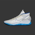 White Basketball Shoes With Yellow Laces Blue Sole And Nike Mesh Upper Design