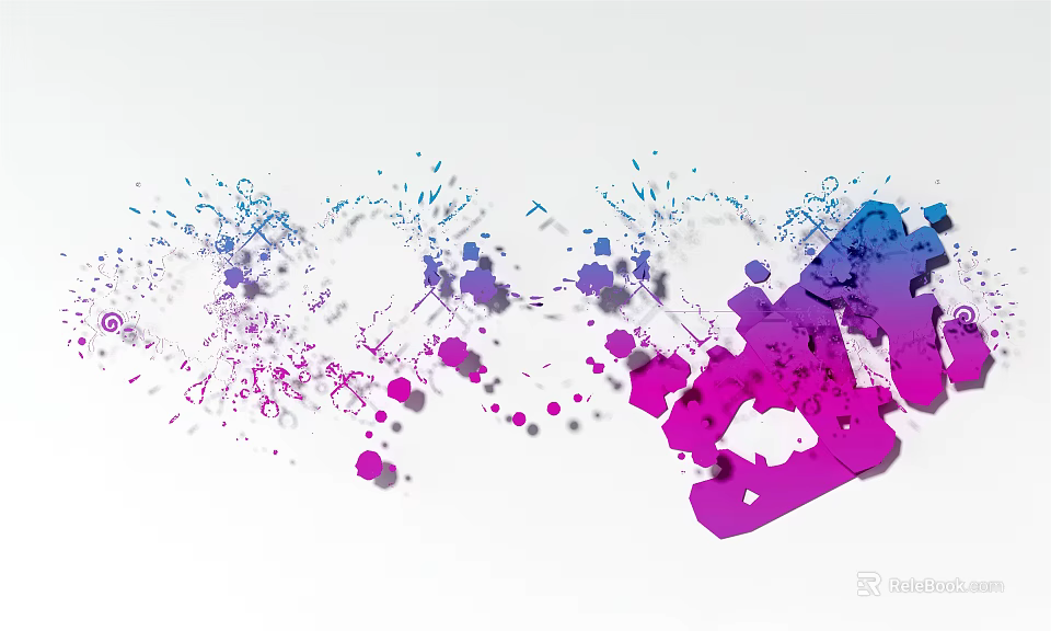 Colorful Abstract Wall Decor with Purple Pink Blue Blocks And Splash Patterns in Modern Art 3d model 