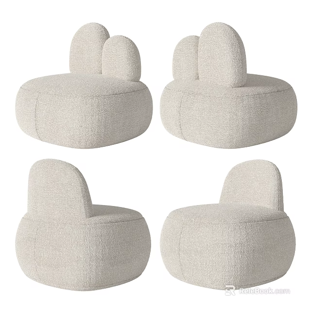 Modern Rounded Beige Fabric Single Sofa with Curved Backrest and Soft Design 3d model 