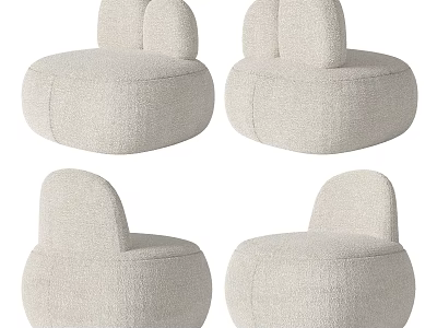 Modern Rounded Beige Fabric Single Sofa with Curved Backrest and Soft Design 3d model