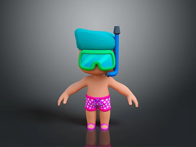 Man Wearing Green Snorkel Mask Blue Tube Pink Patterned Swim Trunks And Pink Shoes 3d model