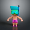 Man Wearing Green Snorkel Mask Blue Tube Pink Patterned Swim Trunks And Pink Shoes