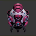 Futuristic Pink And White Mechanical Sphere Robot With Purple Legs Blue Dots And Circular Components