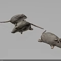 Three Soft Gray Plush Mice Stuffed Toys Posing On Dark Reflective Surface
