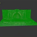 Detailed Historical Architectural Model With Stone Brick Walls Arched Entrance And Statues