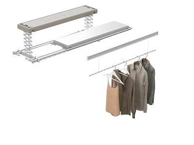 Retractable Clothes Hanger System With Sliding Rail And Hanging Clothes 3d model