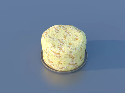 Round Yellow Cake With Crumb Topping On Small Plate Against Blue Background 3d model