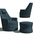 Blue Fabric Upholstered Single Sofa With Modern Design And Ottoman 3d model