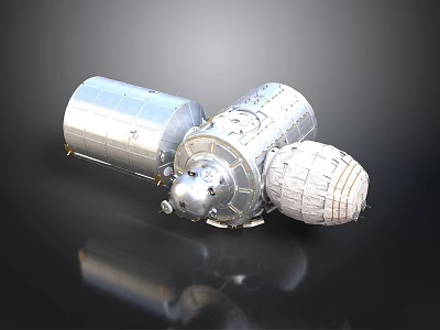 Modular Space Station Model With Metallic Docking Components And Cosmic Structure 3d model