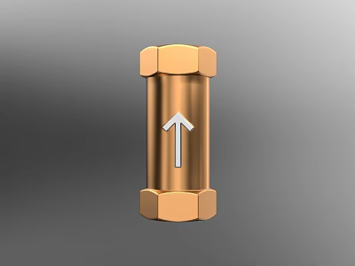 Golden Cylindrical Fitting With Hexagonal Ends And Upward Arrow 3d model