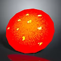 Red Spherical Plant Fruit With Yellow Spots Smooth Surface And Reflective Texture