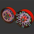 Black Tires With Red Rims Metallic Spokes And Brake Rotors Showing Reflective Surface