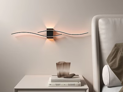 Modern Bedroom Wall Light With Wavy Design And Warm Illumination Near Bed 3d model