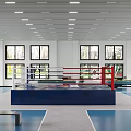 Indoor Sports Facility With Billiard Table Boxing Ring And Sports Slogans