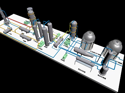 Industrial Equipment 3D Model with Pipes Tanks Reactors and Process Units 3d model