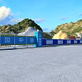 Road Facilities At Mountain Tunnel Entrance With Yellow Barriers And Double Yellow Lines