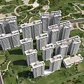 Modern Multi story Residential Building with Glass Curtain Walls and Colorful Front Structures