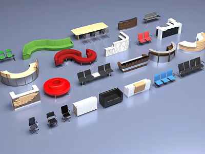 Various Modern Bar Counter Designs With Different Shapes And Colors In 3D Render 3d model
