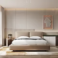 Modern Bedroom Interior With Paneled Wall King Bed Abstract Art And Area Rug