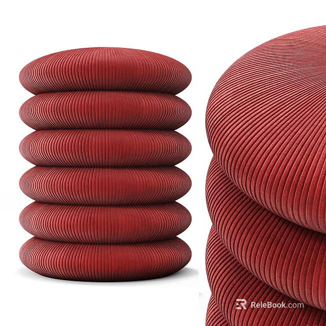 Red Ribbed Stacked Stools With Modern Textured Design And Velvet Surface Finish 3d model 